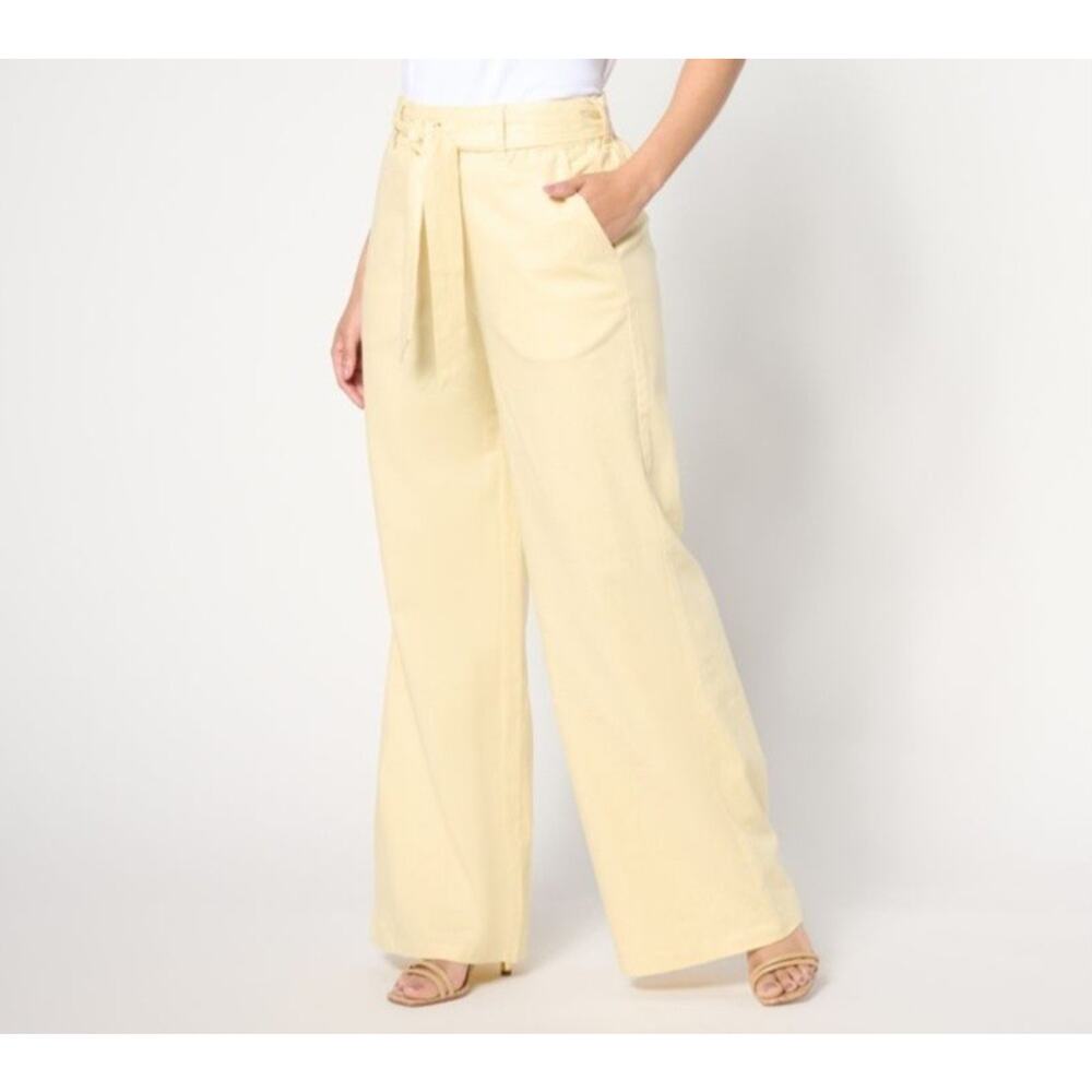 Elegant Cream/Yellow Wide Leg Pants